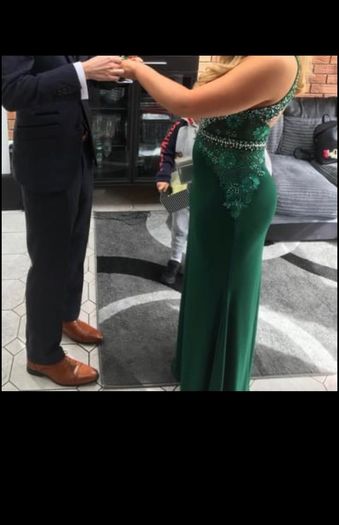 Open Back Green with Diamond with zip up the back Ball Gown/ Debs/ Prom Dress size UK 10
