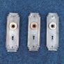 3 vintage solid brass copper finish door knob plates feature an Art Deco design with a stepped borders Image 2