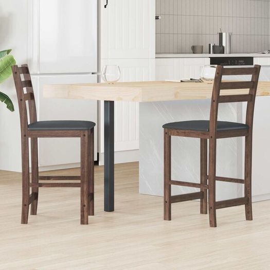 Dining Chairs 2 pcs Solid Rubber Wood Light Brown