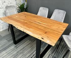 Solid Acacia Wood Dining Table 160 cm - Rustic Industrial Style