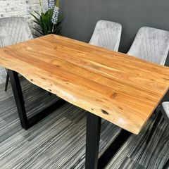 Solid Acacia Wood Dining Table 160 cm - Rustic Industrial Style