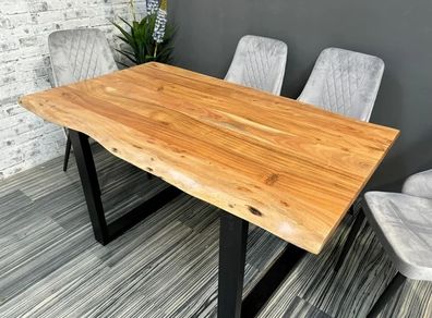 Solid Acacia Wood Dining Table 160 cm - Rustic Industrial Style