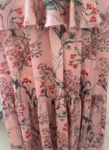 H&M Johanna Ortiz Silky Pink Floral One Shoulder Ruffle Maxi sz12