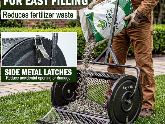 24" Compost Spreader Roller 70L Lawn Garden Spreader, Heavy Duty Steel Mesh Drum for Top Soil, Sand, Manure & Fertiliser, Compost Spreader for Lawn & Soil Spreader Tool