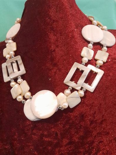 necklace double stranded statement necklace.Mother of Pearl