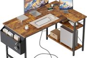 Small L Shaped Desk with Power Outlets,100 cm L Computer Corner Desk