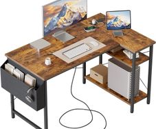 Small L Shaped Desk with Power Outlets,100 cm L Computer Corner Desk