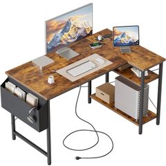 Small L Shaped Desk with Power Outlets,100 cm L Computer Corner Desk