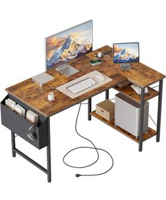 Small L Shaped Desk with Power Outlets,100 cm L Computer Corner Desk
