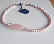 Noriko cultured pearl & rose quartz necklace with sterling silver clasp