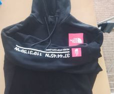 North Face Black, Pink and White Logo Hoodie