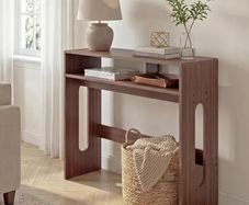 Walnut Wooden Console Table - Farmhouse Narrow Hallway Table with Storage, Behind Sofa Table for Entryway & Living Room