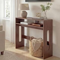 Walnut Wooden Console Table - Farmhouse Narrow Hallway Table with Storage, Behind Sofa Table for Entryway & Living Room