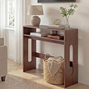 Walnut Wooden Console Table - Farmhouse Narrow Hallway Table with Storage, Behind Sofa Table for Entryway & Living Room