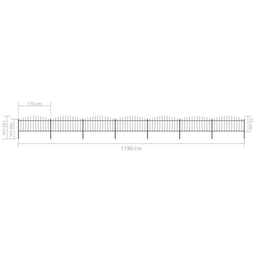 Garden Fence with Spear Top Steel (0.5-0.75)x11.9 m Black