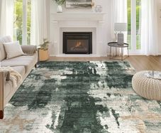 160x230cm Large Modern Abstract Rugs Living Room Non-slip Area Rug Short Pile Faux Wool Bedroom Carpet Lightweight Washable Minimalist Floor Carpet for Living Room Bedroom Office Decor, Green