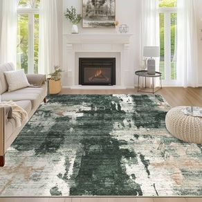 160x230cm Large Modern Abstract Rugs Living Room Non-slip Area Rug Short Pile Faux Wool Bedroom Carpet Lightweight Washable Minimalist Floor Carpet for Living Room Bedroom Office Decor, Green