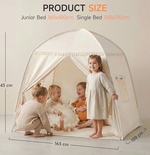 Children's Play Tents Large -Canopy Bed Toddler Double Single for Boys & Girls - Baby Floor Playhouse Inside Sleeping for Playroom Gift Toys (Cream