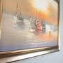 Framed Oil Painting on canvas of sailboats at sunset signed.. Image 5