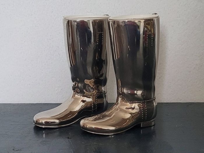 Vintage pair of Grenadier silverplate riding boots/shot measure