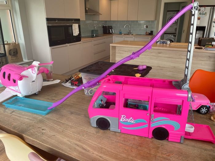 Barbie campervan, wardrobe and gymnastics bar, lots of spare of accessories also included (no photo)