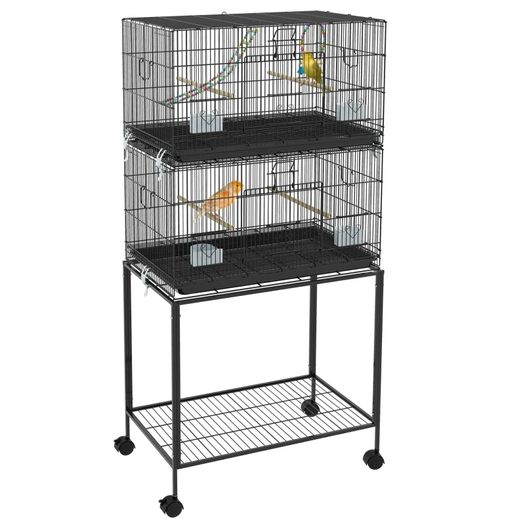 Two-Tier Bird Cage on Wheels, with Stand, for Small Birds