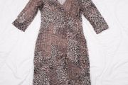 Joseph Ribkoff Brown Snake Leopard Print Sequin Crinkle Bodycon Midi Dress 12UK/40EU