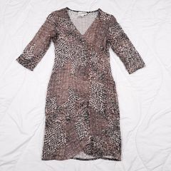 Joseph Ribkoff Brown Snake Leopard Print Sequin Crinkle Bodycon Midi Dress 12UK/40EU