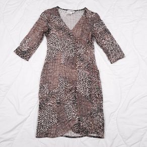 Joseph Ribkoff Brown Snake Leopard Print Sequin Crinkle Bodycon Midi Dress 12UK/40EU