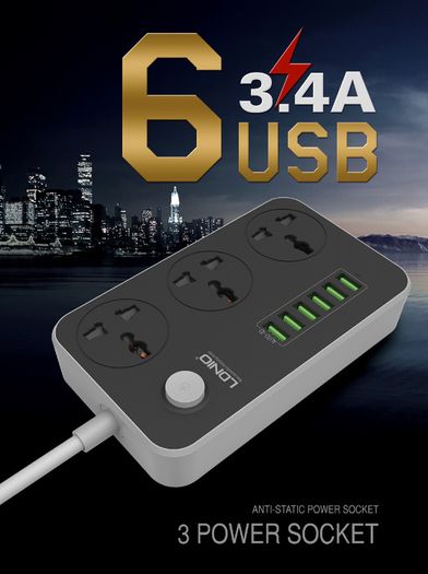 New Power Strip with 3 AC Sockets + 6 USB Ports