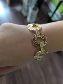 Gold Tone Stainless Steel Bracelet Greek Key Design Marked A1N 20-21cm