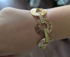 Gold Tone Stainless Steel Bracelet Greek Key Design Marked A1N 20-21cm