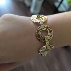 Gold Tone Stainless Steel Bracelet Greek Key Design Marked A1N 20-21cm