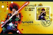 2003 Ireland Stampa Public Souvenir Phil Lynott Miniature Sheet Overprinted for Stampa Used with show Cancel (Shamrock) 12th October 2003.