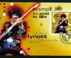 2003 Ireland Stampa Public Souvenir Phil Lynott Miniature Sheet Overprinted for Stampa Used with show Cancel (Shamrock) 12th October 2003.