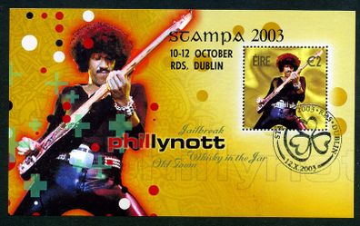 2003 Ireland Stampa Public Souvenir Phil Lynott Miniature Sheet Overprinted for Stampa Used with show Cancel (Shamrock) 12th October 2003.