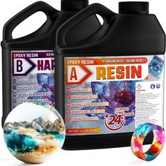 Epoxy Resin - 2L Crystal Clear Resin Kit for Jewellery Making, DIY Art &Craft, Coasters, Casting, Ornament, Mold, Low Odour, Non-Toxic, Self-Leveling Epoxy for Beginners