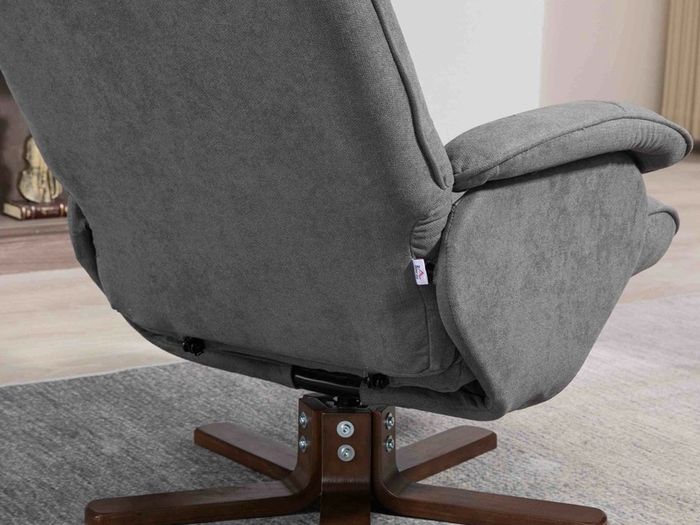 Linen Swivel Recliner Chair with Footstool, Upholstered Reclining Armchair with Wooden Base for Living Room, Grey