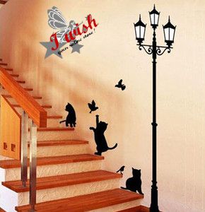 Cat&Lamp Wall Stickers Nice Art Decals Home Decoration