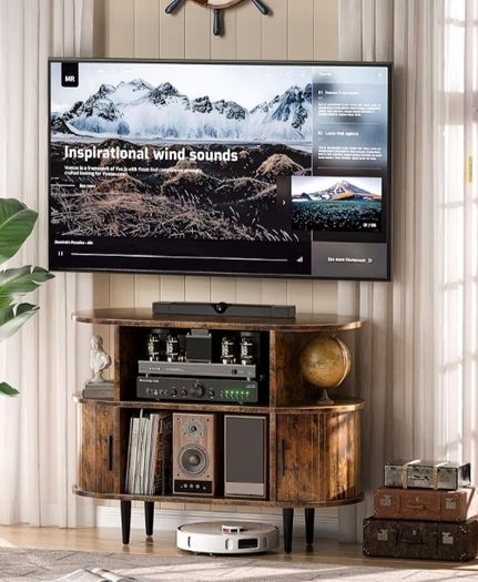 Mid Century Modern TV Stands for Bedroom, TV Entertainment Center with Storage for TVs, Media Console Cabinet with Sliding Doors for Bedroom, Living Room