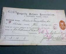 Rare receipt Property Defence Association Dublin 1897 ephemera