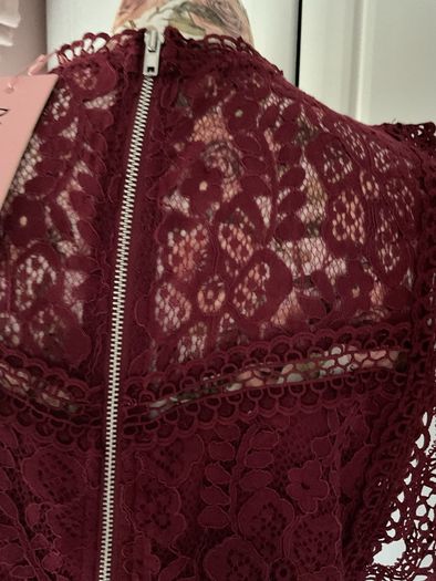 Bnwt burgundy lace detail occasion dress size 14
