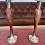 Vintage Tall Pair of Silver Metal and Wooden Candlestick Holders Image 10