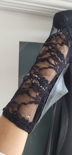 KDK London Black bodycon dress with lace detail Sz 12UK
