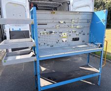 Bri-Stor van workbench, shelves and BOTT hooks