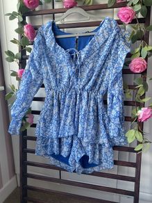 dress Zara blue & white long sleeve frilled detail playsuit medium