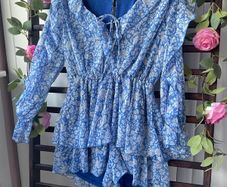 dress Zara blue & white long sleeve frilled detail playsuit medium