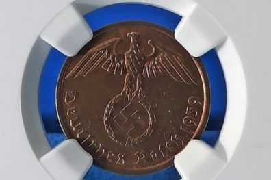 War-time Germany 1939A 2 Reichspfennig NGC Graded MS63 RB