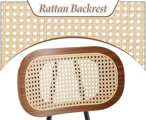 Set of 2 Rattan Bar Stools for Kitchen, Bar Chair, Counter Stool, PU Leather