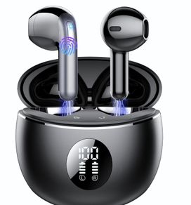 2025 New Bluetooth Earphones with 4 ENC Noise Cancelling Mic, Bass Boost 87%, 50H Ear phones with IP6 Waterproof-A10bBlack